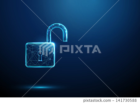 3D blue open padlock. Cybersecurity, data access, unlock, privacy breach, network protection, password, secure login, hacking, identity theft, encryption concept 3D blue open padlock. Cybersecurity, data access, unlock, privacy breach, network protection, password, secure login, hacking, identity theft, encryption concept 141730588
