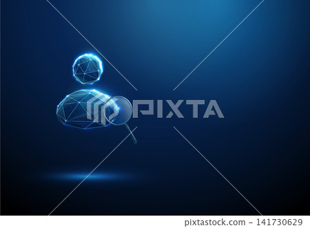 3D blue avatar and magnifying glass. Search, ai research assistant, virtual agent analysis, data discovery, smart scan, machine learning, information concept 3D blue avatar and magnifying glass. Search, ai research assistant, virtual agent analysis, data discovery, smart scan, machine learning, information concept 141730629