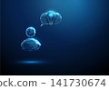 3D blue avatar icon and speech bubble with light bulb. Chatbot solution, virtual assistant idea, ai dialogue, smart answer, creative thinking, innovation concept 141730674