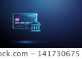 3d bank card icon with bank icon. Digital payments, financial transactions, banking services integration, card payments, account management, online mobile banking concept 141730675