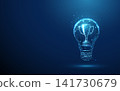 3D blue sport cup in a light bulb. Victory idea, winning strategy, success innovation, championship, achievement, creative competition, bright inspiration concept 141730679