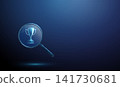 3D blue sport cup inside a magnifying glass. Sports analysis, performance rating, referee decision, winning strategy, goal achievement, betting odds review concept 141730681