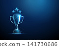3D blue sport cup with three stars above it. Victory, top rating, championship, success, quality award, achievement, excellence review, three star winner concept 141730686