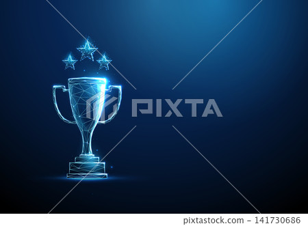 3D blue sport cup with three stars above it. Victory, top rating, championship, success, quality award, achievement, excellence review, three star winner concept 3D blue sport cup with three stars above it. Victory, top rating, championship, success, quality award, achievement, excellence review, three star winner concept 141730686