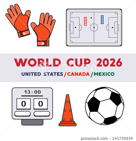 World Cup 2026 illustration featuring soccer elements and host countries USA, Canada, Mexico World Cup 2026 illustration featuring soccer elements and host countries USA, Canada, Mexico 141730834