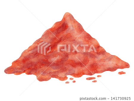 Watercolor heap of ground red paprika spice, isolated on white background. Hand drawn chili pepper powder seasoning, food ingredient illustration. for kitchen textiles, cookbooks, packaging, harvest Watercolor heap of ground red paprika spice, isolated on white background. Hand drawn chili pepper powder seasoning, food ingredient illustration. for kitchen textiles, cookbooks, packaging, harvest 141730925