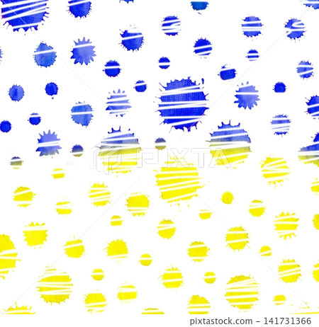 Hand-painted watercolor texture combines golden yellow and sky blue paint blots in dynamic artistic layout Hand-painted watercolor texture combines golden yellow and sky blue paint blots in dynamic artistic layout 141731366