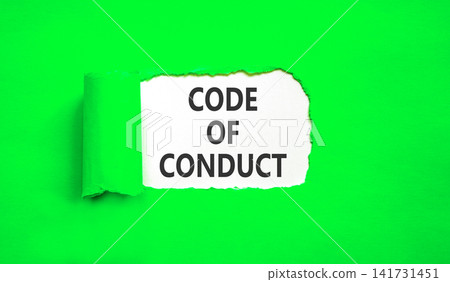 Code of conduct words symbol. Concept words Code of conduct on beautiful white paper. Beautiful green background. Business Code of conduct concept. Copy space. Code of conduct words symbol. Concept words Code of conduct on beautiful white paper. Beautiful green background. Business Code of conduct concept. Copy space. 141731451