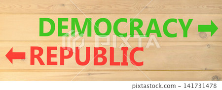 Democracy or republic words symbol. Concept words Democracy Republic on beautiful wooden wall. Beautiful wooden wall background. Business democracy republic concept. Copy space Democracy or republic words symbol. Concept words Democracy Republic on beautiful wooden wall. Beautiful wooden wall background. Business democracy republic concept. Copy space 141731478