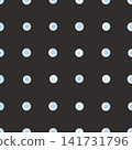 Seamless pattern with blue watercolor polka dots on a black background. Simple background ideal for packaging, textile prints and playful surface design collections. 141731796
