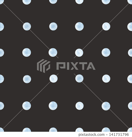 Seamless pattern with blue watercolor polka dots on a black background. Simple background ideal for packaging, textile prints and playful surface design collections. Seamless pattern with blue watercolor polka dots on a black background. Simple background ideal for packaging, textile prints and playful surface design collections. 141731796