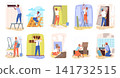 Repair house workers. Home renovation service, woman man work master uniform handyman fix tool equipment apartment property professional maintenance set classy vector illustration 141732515