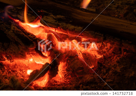 The firewood burns brightly in the hearth. The firewood burns brightly in the hearth. 141732718