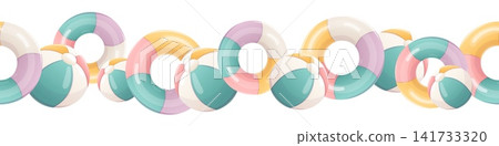 A seamless vector border multicoloured inflatable rings A seamless vector border multicoloured inflatable rings 141733320