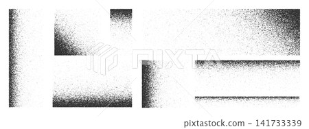 Set of backgrounds, borders and corners with gritty, noisy or grunge halftone effect. Grey powder, dust or sand, mezzotint or splatter textures. Faded monochrome patterns. Vector graphic illustration Set of backgrounds, borders and corners with gritty, noisy or grunge halftone effect. Grey powder, dust or sand, mezzotint or splatter textures. Faded monochrome patterns. Vector graphic illustration 141733339