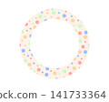 Round frame with colorful dots pattern. Circular vignette for photo with cute confetti texture. Birthday party celebration concept. Positive vibes decorative element. Vector flat illustration 141733364