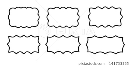Set of scalloped and jagged rectangular frames. Geometric rectangle forms with wavy borders. Empty box, label, tag or message cloud templates isolated on white background. Vector graphic illustration Set of scalloped and jagged rectangular frames. Geometric rectangle forms with wavy borders. Empty box, label, tag or message cloud templates isolated on white background. Vector graphic illustration 141733365