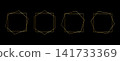 Set of shiny golden geometric frames in square and hexagon shapes. Elegant thin gold templates for wedding or birthday invitations or greeting cards, event or party banners. Vector illustration 141733369