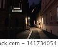 Quiet Old Town Alley at Night with Street Lights 141734054