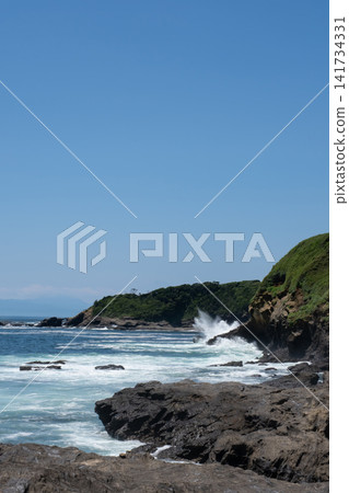 Waves crashing onto the shore, Jogashima Island, Miura City, Kanagawa Prefecture Waves crashing onto the shore, Jogashima Island, Miura City, Kanagawa Prefecture 141734331
