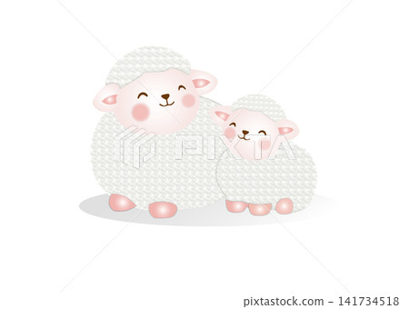 Cute sheep family illustration on a white background - New Year's card material Cute sheep family illustration on a white background - New Year's card material 141734518