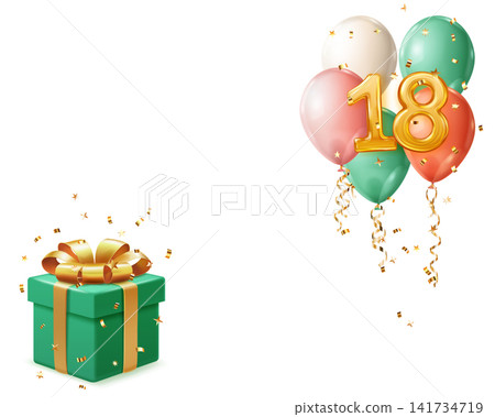 18th birthday celebration with gifts and balloons. 18th birthday celebration with gifts and balloons. 141734719