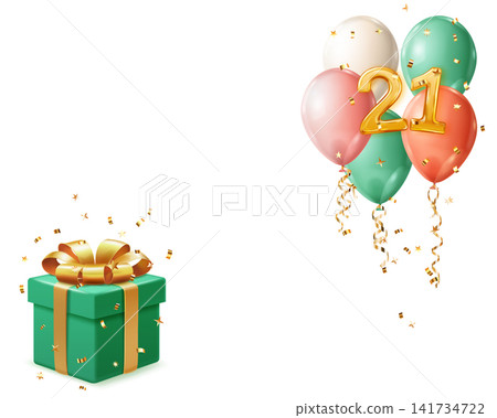 Birthday celebration with balloons and a gift. Birthday celebration with balloons and a gift. 141734722