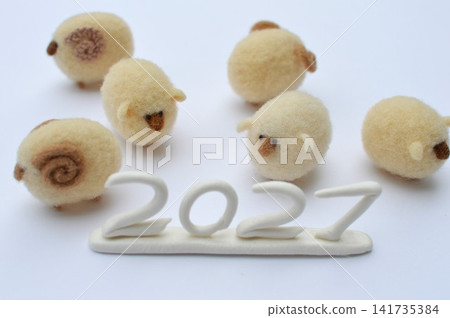 Wool felt sheep New Year's card material Wool felt sheep New Year's card material 141735384