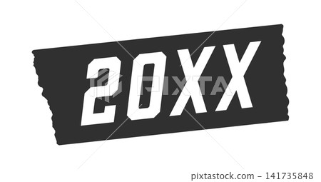 Black tape with white numbers 20XX - a simple and stylish decorative material representing a provisional year or number. Black tape with white numbers 20XX - a simple and stylish decorative material representing a provisional year or number. 141735848