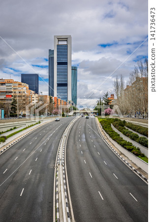 Cuatro Torres Business Area from Paseo de la Castellana, Madrid, Spain Cuatro Torres Business Area from Paseo de la Castellana, Madrid, Spain 141736473