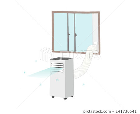 Vector illustration of a spot cooler operating with an exhaust duct attached to a window. Vector illustration of a spot cooler operating with an exhaust duct attached to a window. 141736541