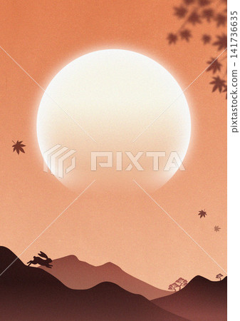 Full moon and rabbit autumn landscape background template with copy space Full moon and rabbit autumn landscape background template with copy space 141736635