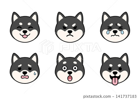 Cute black Shiba Inu face icon set of 6 expressions Cute black Shiba Inu face icon set of 6 expressions 141737183