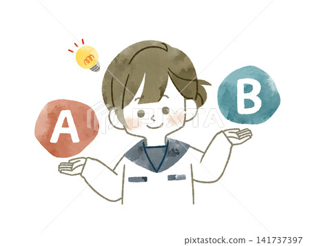 A smiling female student making a comparison - watercolor A smiling female student making a comparison - watercolor 141737397