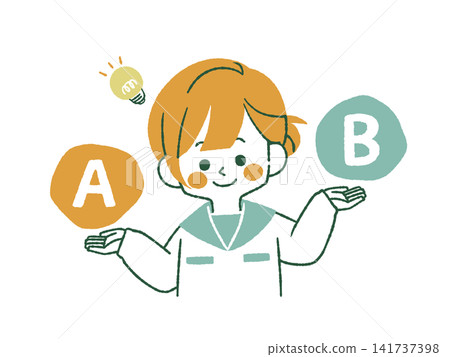微笑的女學生正在進行比較——4種顏色 微笑的女學生正在進行比較——4種顏色 141737398