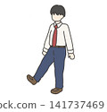 一個穿著藏藍色西裝制服的男孩正在行走。 141737469