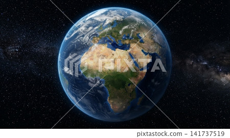 Planet Earth from space showing Africa, Europe and Middle East with Milky Way galaxy Planet Earth from space showing Africa, Europe and Middle East with Milky Way galaxy 141737519