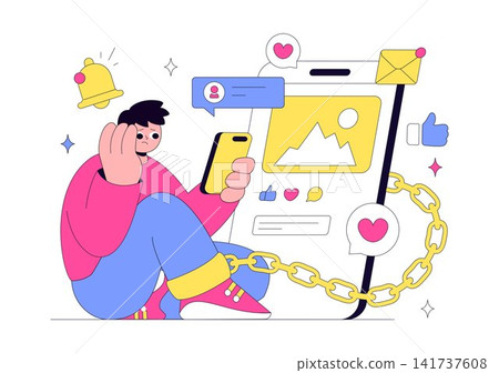 Social Media Addiction Illustration Featuring Smartphone Dependency, Digital Overuse, Endless Scrolling, and Mental Wellness Awareness Social Media Addiction Illustration Featuring Smartphone Dependency, Digital Overuse, Endless Scrolling, and Mental Wellness Awareness 141737608