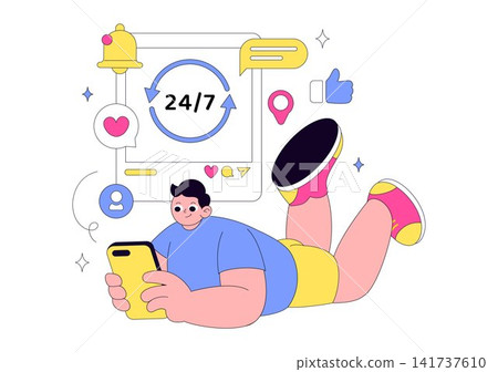 Social Media Addiction Illustration Featuring Smartphone Dependency, Digital Overuse, Endless Scrolling, and Mental Wellness Awareness Social Media Addiction Illustration Featuring Smartphone Dependency, Digital Overuse, Endless Scrolling, and Mental Wellness Awareness 141737610