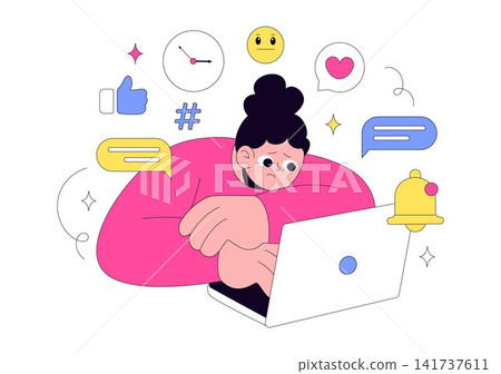 Social Media Addiction Illustration Featuring Smartphone Dependency, Digital Overuse, Endless Scrolling, and Mental Wellness Awareness Social Media Addiction Illustration Featuring Smartphone Dependency, Digital Overuse, Endless Scrolling, and Mental Wellness Awareness 141737611