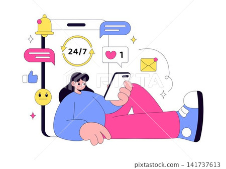 Social Media Addiction Illustration Featuring Smartphone Dependency, Digital Overuse, Endless Scrolling, and Mental Wellness Awareness Social Media Addiction Illustration Featuring Smartphone Dependency, Digital Overuse, Endless Scrolling, and Mental Wellness Awareness 141737613