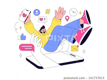Social Media Addiction Illustration Featuring Smartphone Dependency, Digital Overuse, Endless Scrolling, and Mental Wellness Awareness Social Media Addiction Illustration Featuring Smartphone Dependency, Digital Overuse, Endless Scrolling, and Mental Wellness Awareness 141737615