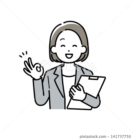 一幅插圖,描繪了一位身穿西裝的女士做出“OK”手勢。 一幅插圖,描繪了一位身穿西裝的女士做出“OK”手勢。 141737750