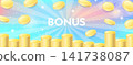 Radial pastel background and gold coin bonus banner 141738087