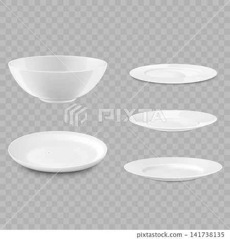 White Ceramic Bowl and Plate Mockup Vector 141738135