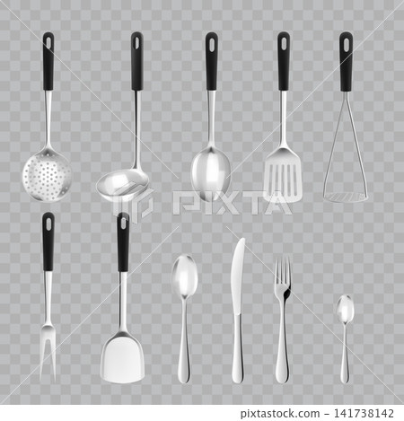 Stainless Steel Kitchen Utensils Collection Vector Stainless Steel Kitchen Utensils Collection Vector 141738142