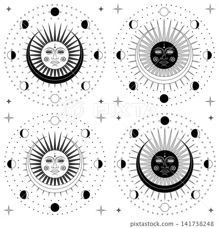 Line art solar eclipse with moon icon Line art solar eclipse with moon icon 141738248