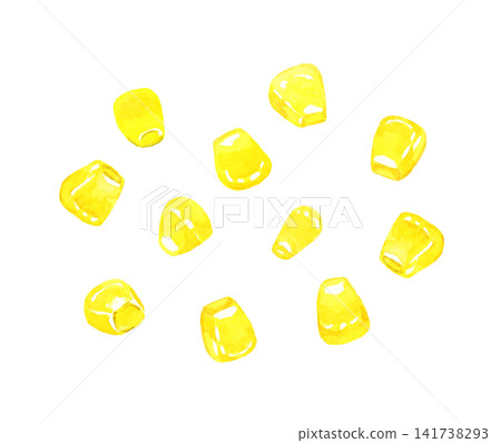 Set of yellow corn kernels - Hand-drawn watercolor illustration of summer vegetables Set of yellow corn kernels - Hand-drawn watercolor illustration of summer vegetables 141738293