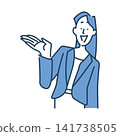 A simple upper body illustration of a female office worker smiling and giving directions. 141738505