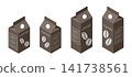 A set of 3D illustrations of iced coffee in a paper carton. 141738561
